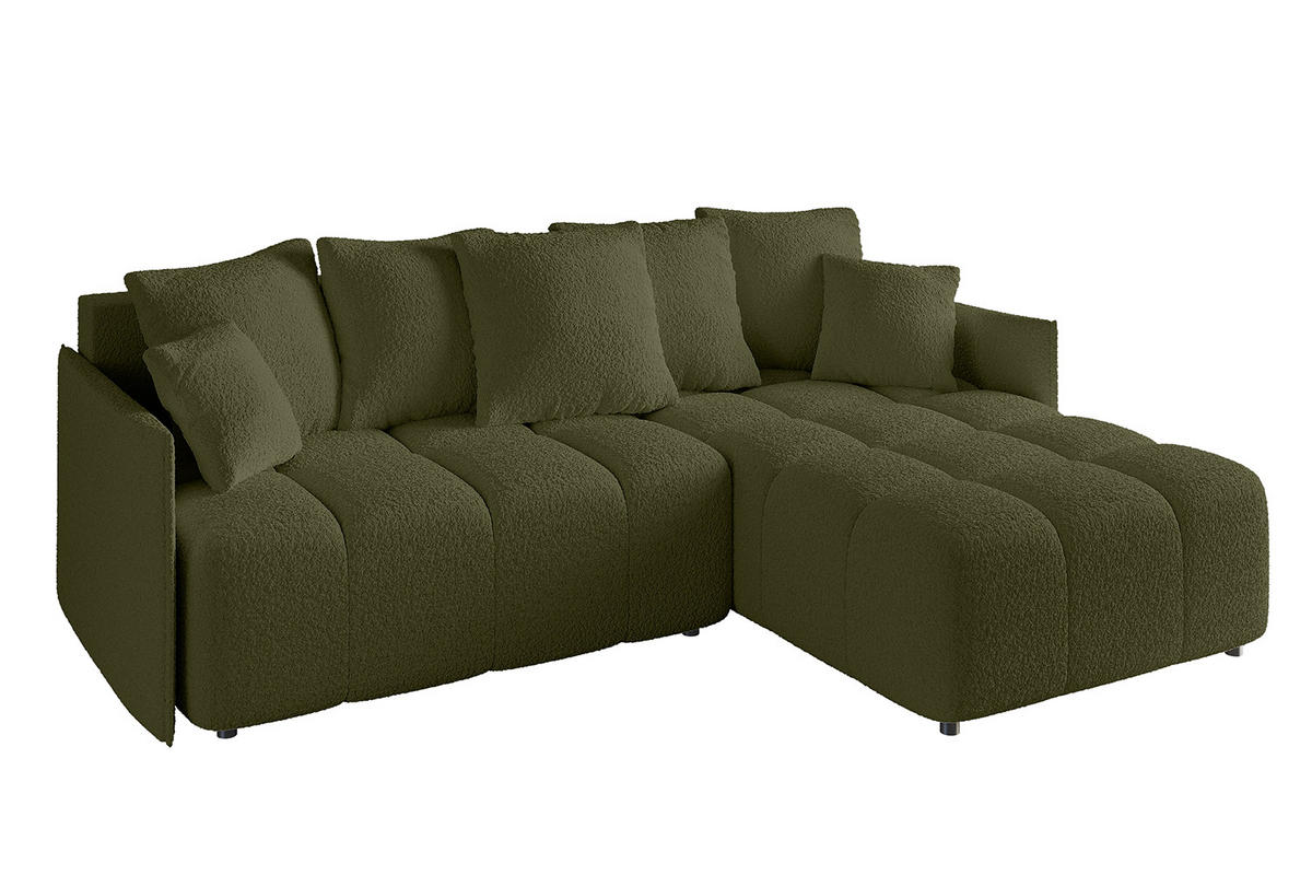 ECKSOFA Ottomane rechts LONLI-L 251x189x68 Olivgrün Bouclé - Olivgrün, Holzwerkstoff/Kunststoff (189/251cm) - ALTDECOR