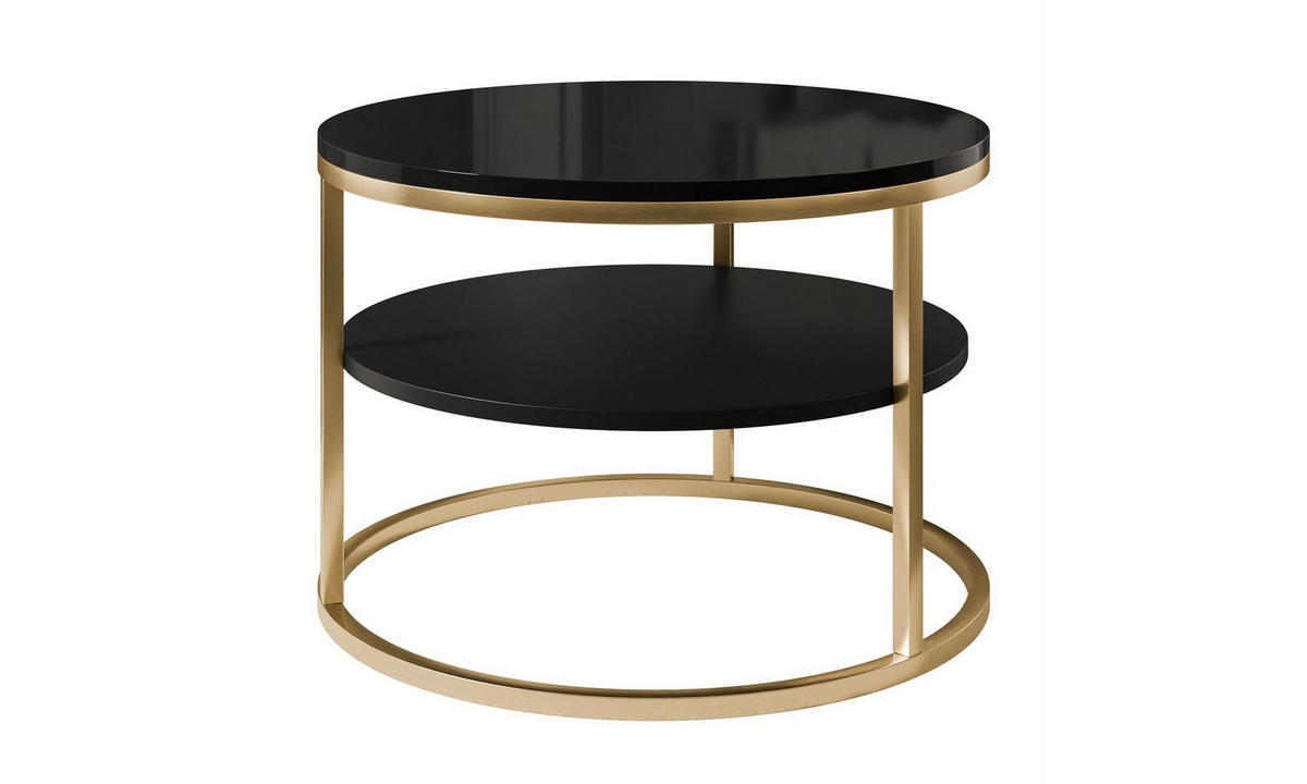 COUCHTISCH CIRI SLIM HOCHGLANZ Ø60/41 cm Gold gebürstet / Schwarz glänzend - Goldfarben/Schwarz, Holzwerkstoff/Metall (60/60/41cm) - Lookway