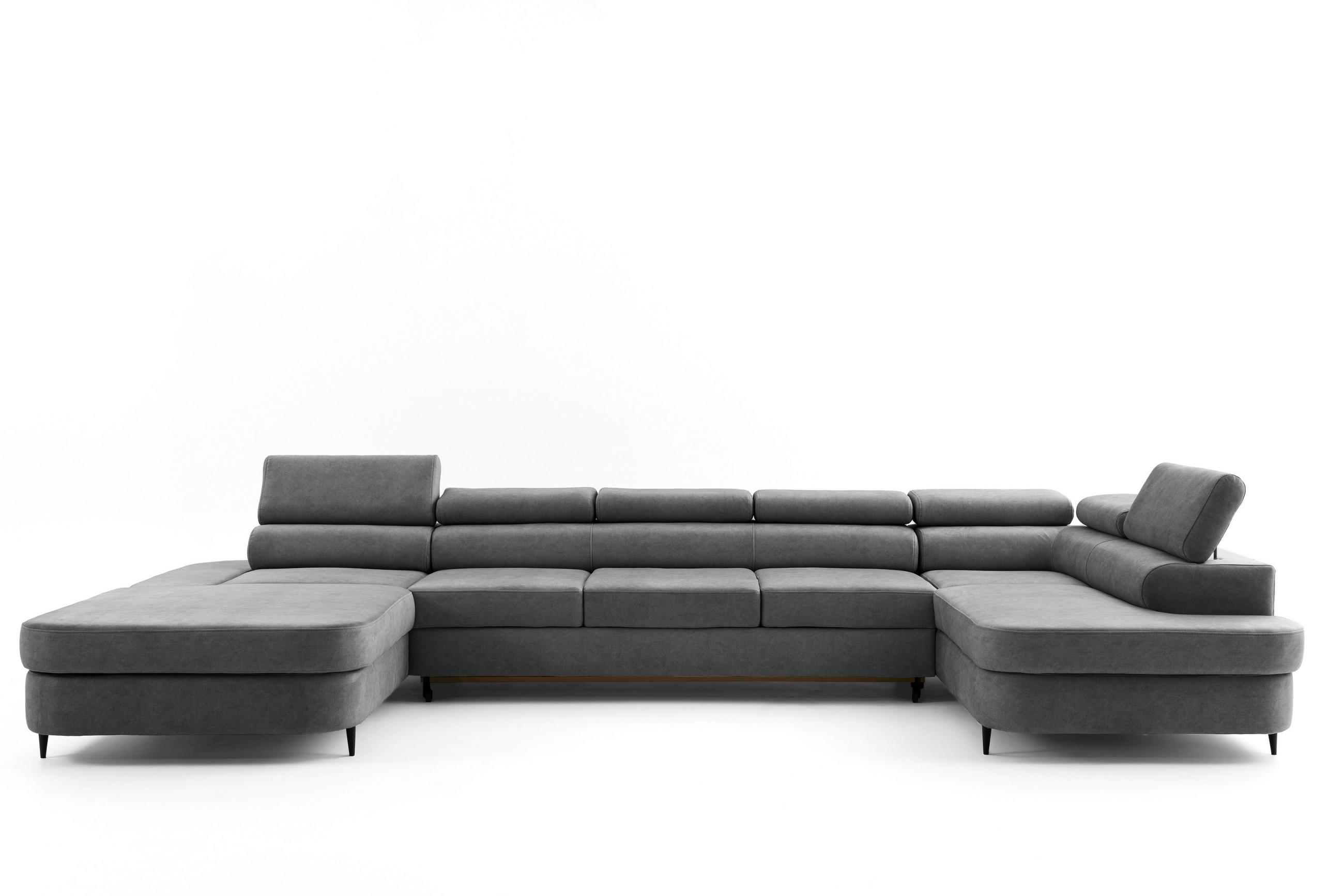 WOHNLANDSCHAFT PRIAM MAXI U – XXL Ecksofa U-form 400 cm inkl. Schlaffunktion, 2 Bettkästen & Kopfteilverstellung Grau - Schwarz/Grau, Holz/Textil (400/91/203cm) - Muffo