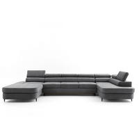 ECKSOFA U-Form PRIAM MAXI U Rechts mit Schlaffunktion 125x317 Velours Grau - Schwarz/Grau, Holz/Textil (400/91/203cm) - Muffo
