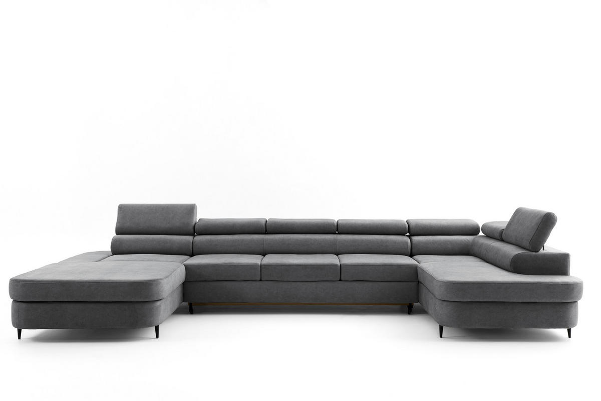WOHNLANDSCHAFT PRIAM MAXI U – XXL Ecksofa U-form 400 cm inkl. Schlaffunktion, 2 Bettkästen & Kopfteilverstellung Grau - Grau, Holz/Textil (400/91/203cm) - Muffo