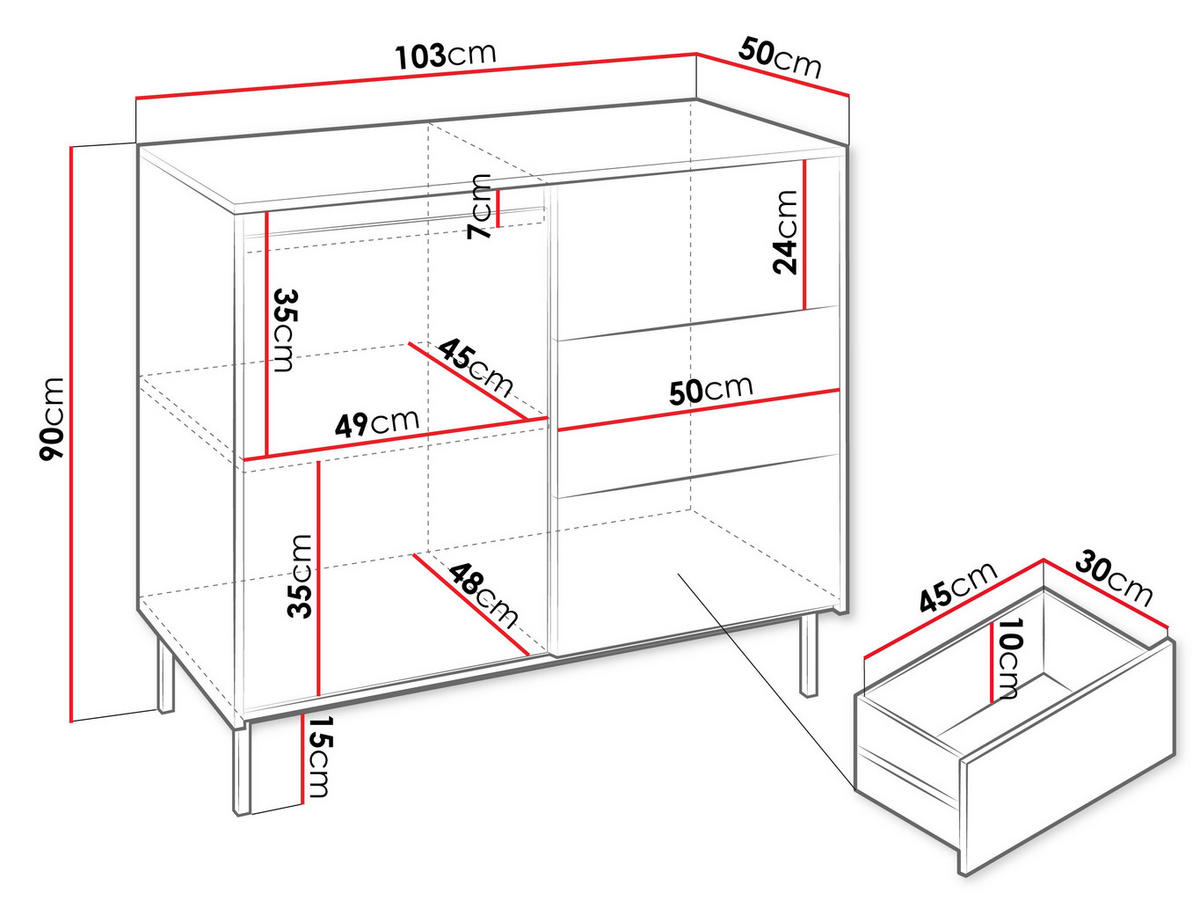 KOMBIKOMMODE Ozmi 1D3SZ - Schwarz/Weiß, Holzwerkstoff/Metall (103/90/50cm) - MIRJAN24