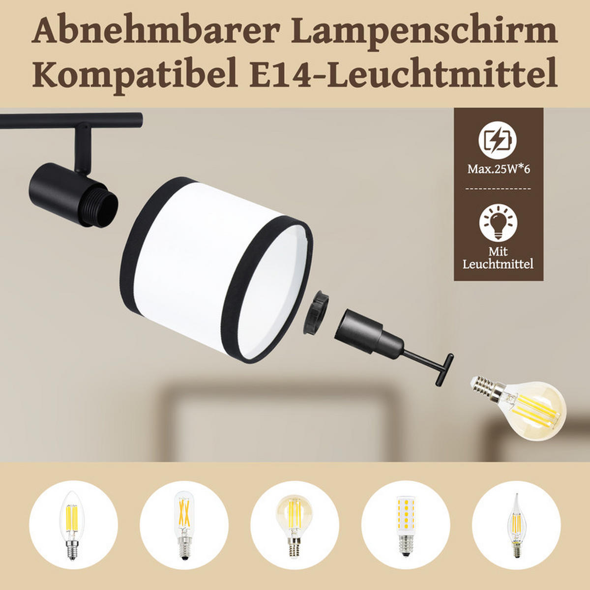 DECKENSTRAHLER Chase Ⅲ 6-flammig 150/12/19 cm - Schwarz, Metall (150/12/19cm) - Nettlife