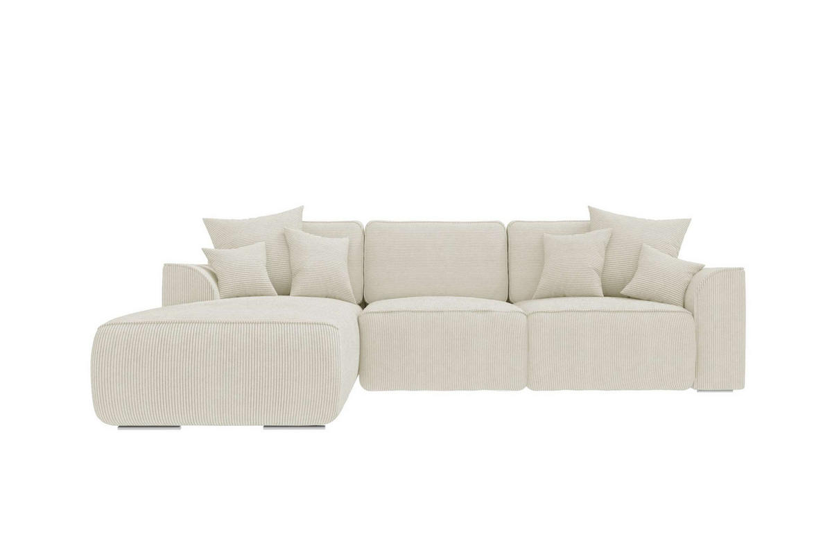 ECKSOFA GUSTO Cordstoff Creme Links inkl. Schlaffunktion - Chromfarben/Creme, Kunststoff/Textil (295/194cm) - 99rooms