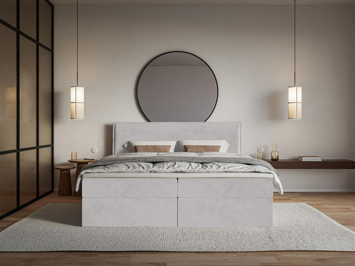 BOXBETT Softie Hellgrau Velours wasserabweisend 160x200 cm - Hellgrau, Textil (160/200cm) - Selsey