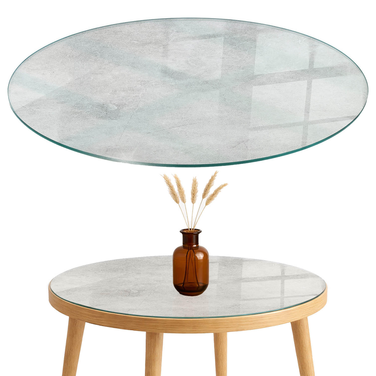 TISCHPLATTE fi100 cm Betonstruktur mit Kratzern - Hellgrau, Glas (0.4/100/100cm) - TULUP