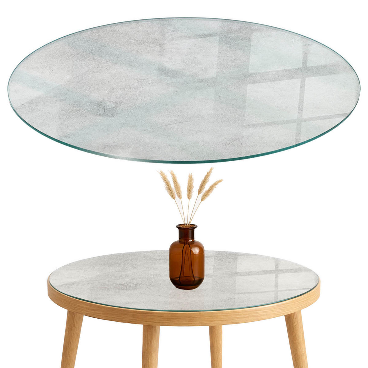 TISCHPLATTE fi100 cm Betonstruktur mit Kratzern - Hellgrau, Glas (0.4/100/100cm) - TULUP