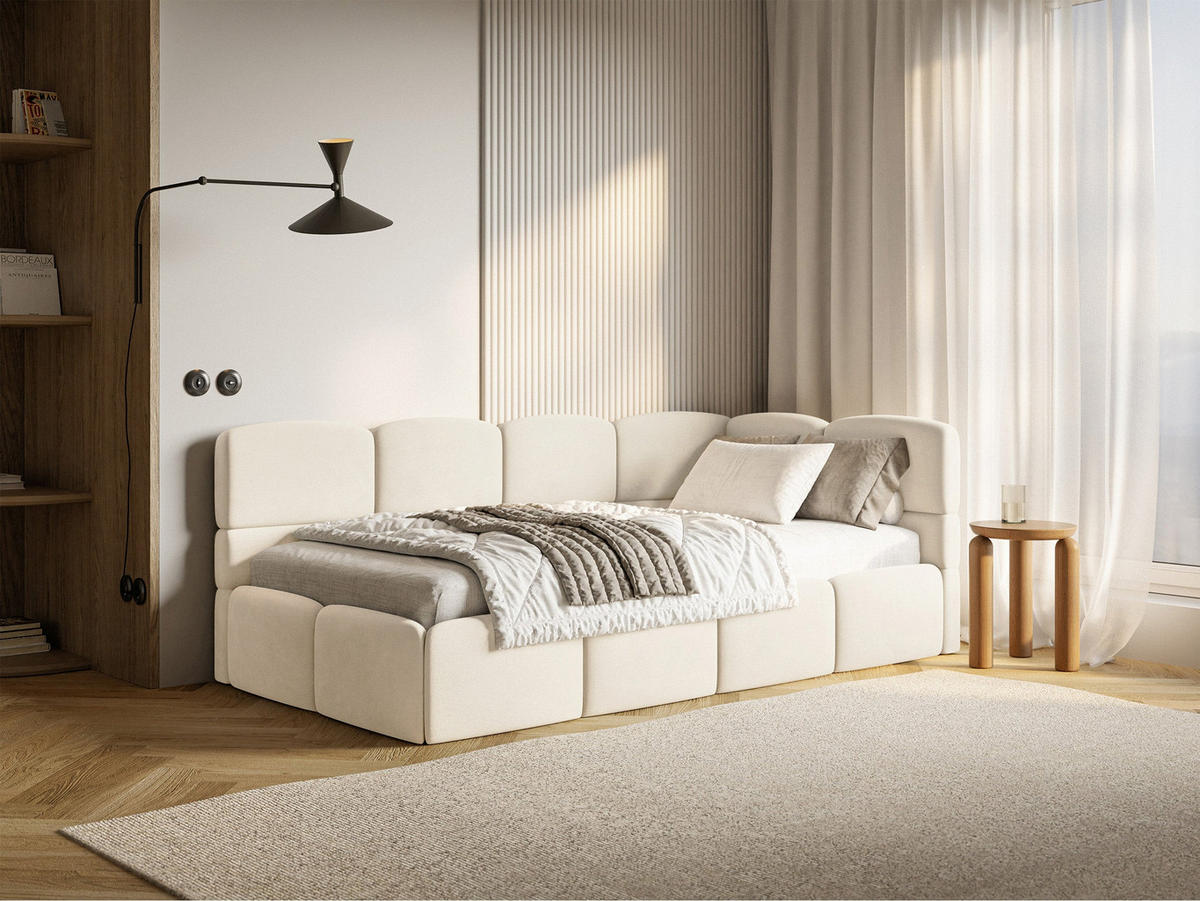 ŠTUDENTSKÁ POSTEĽ Cloudy krémová 90x200 cm, záhlavie vpravo, zamat - čierna/krémová, textil/plast (90/200cm) - Selsey