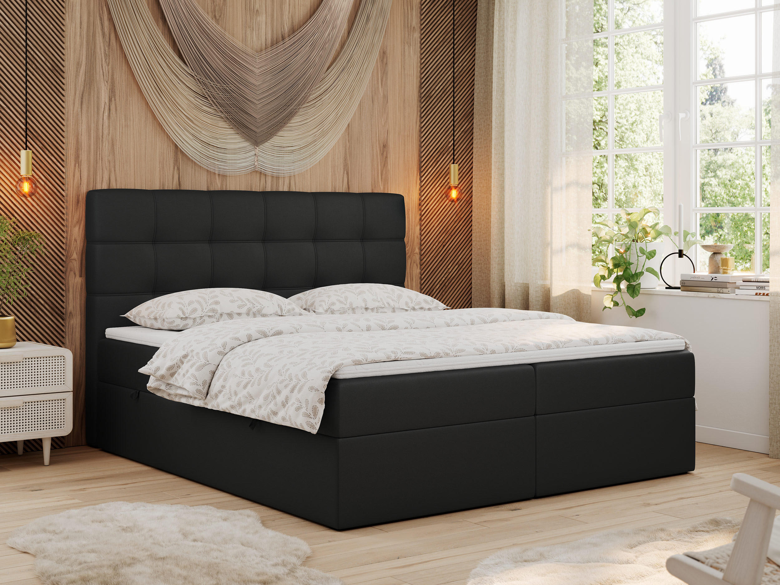 BOXBETT ERNI 120/200 - Schwarz Kunstleder - H3 - Schwarz, Holz/Textil (120/200cm) - MKS