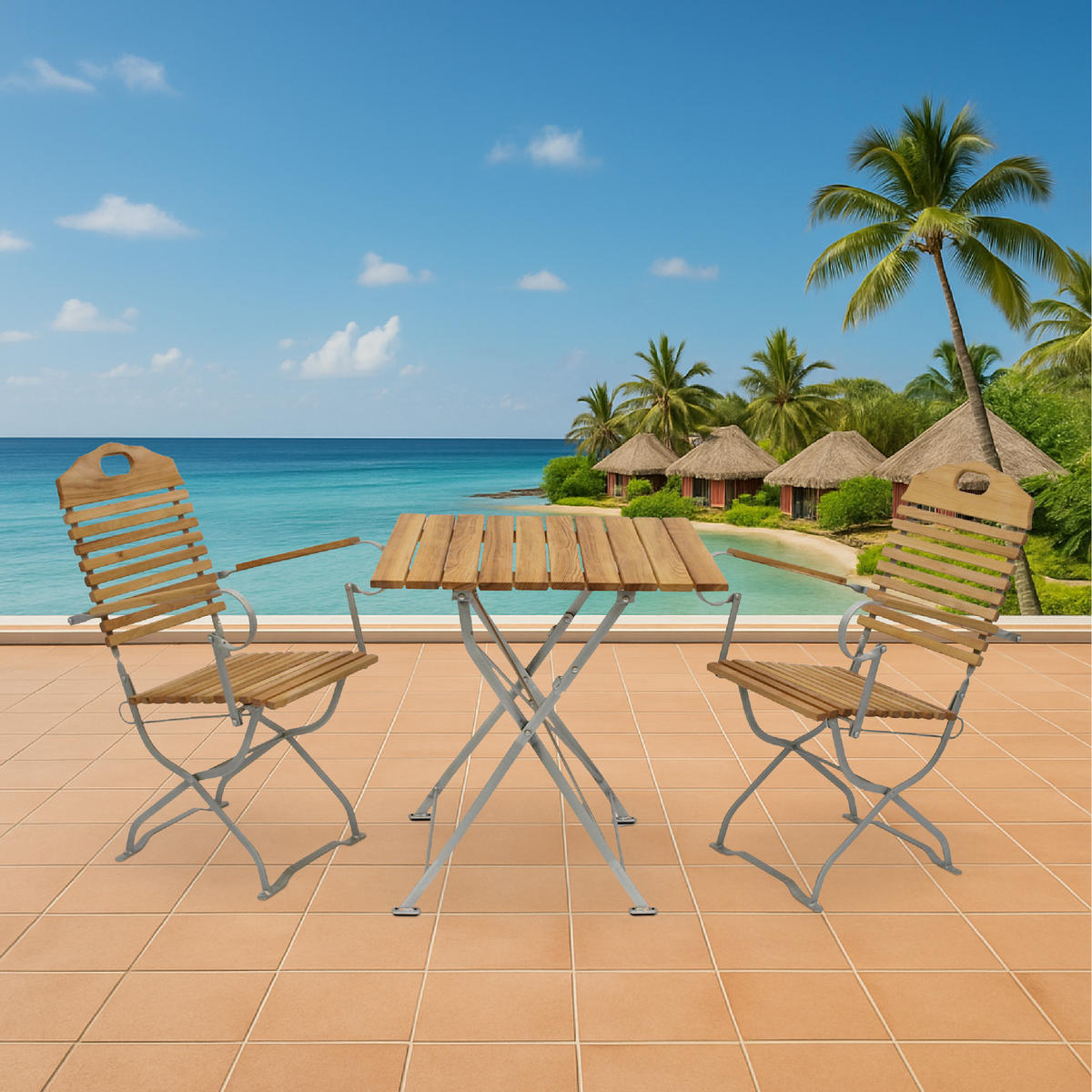 SITZGRUPPE Bad Belzig 3-teilig, Gartenset für 2 Personen - GartenSitzgruppe - Flachstahl - Robinienholz verzinkt - Grau, Holz - TPFGarden