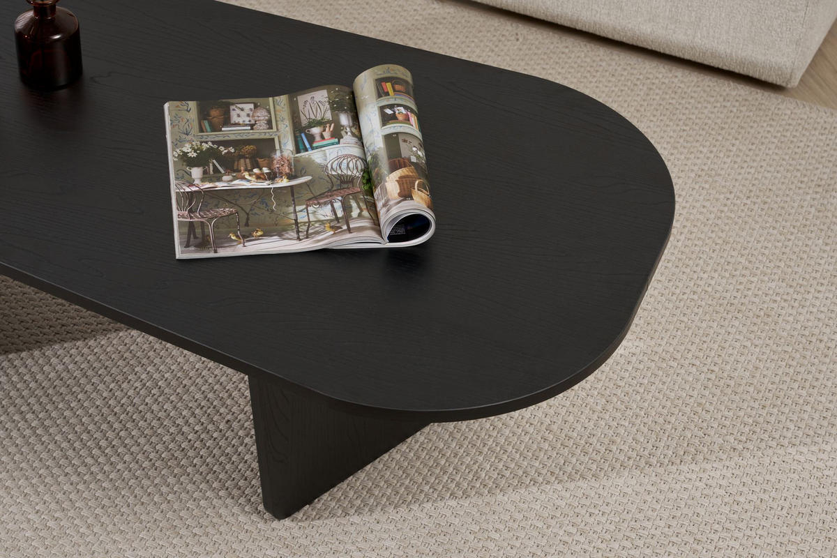 COUCHTISCH ovalis Schwarz - Schwarz, Holz (130/65/40cm) - Habitat Garten