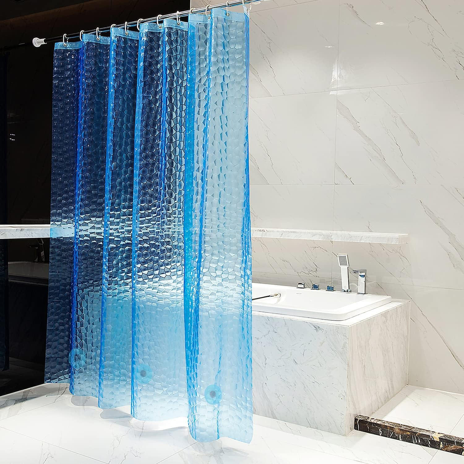 DUSCHVORHANG transparent EVA Blau Einlage wasserdicht mit Magneten fürs Badezimmer 180 cm - Blau, Kunststoff (180/180cm) - MCBOSON