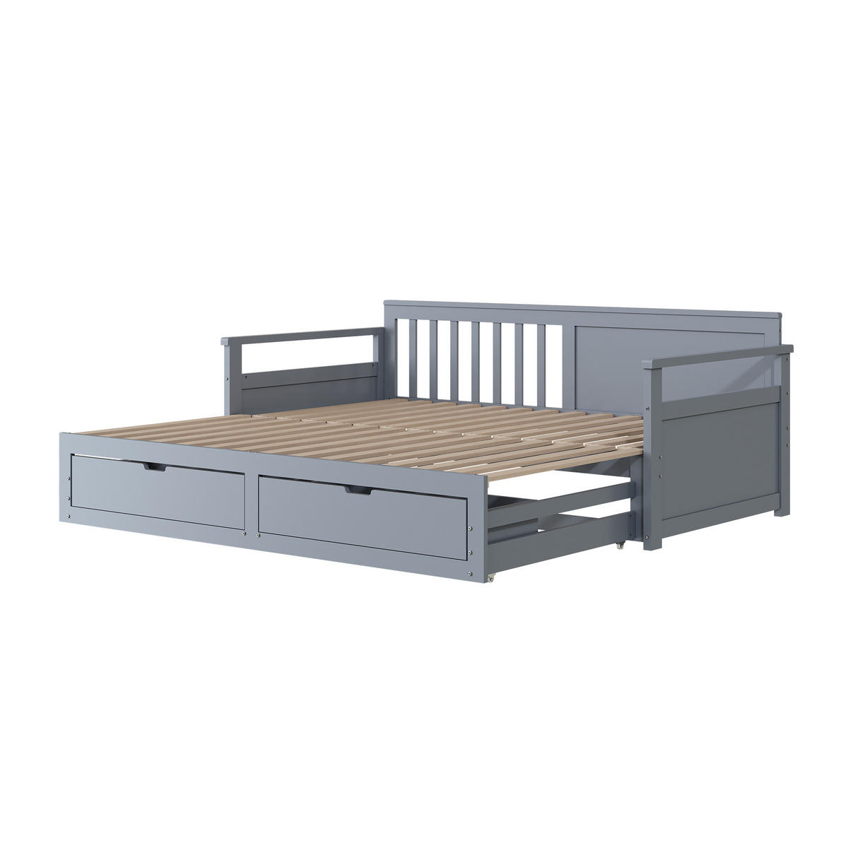 TAGESBETT Zwei-in-Eins 90/180/190 cm grau mit Schubladen aus Kiefer - Grau, Holz (180/190cm) - OKWISH