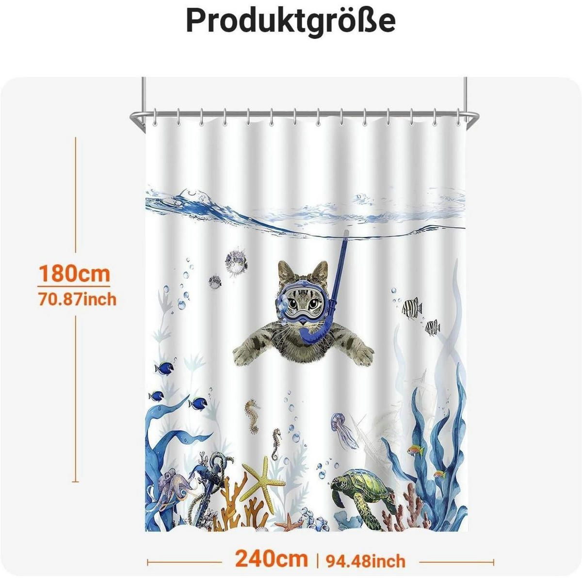 DUSCHVORHANG Katzenschwimmen 240 x 180 cm Textil Wasserabweisend Waschbar - Multicolor, Textil (240/180cm)