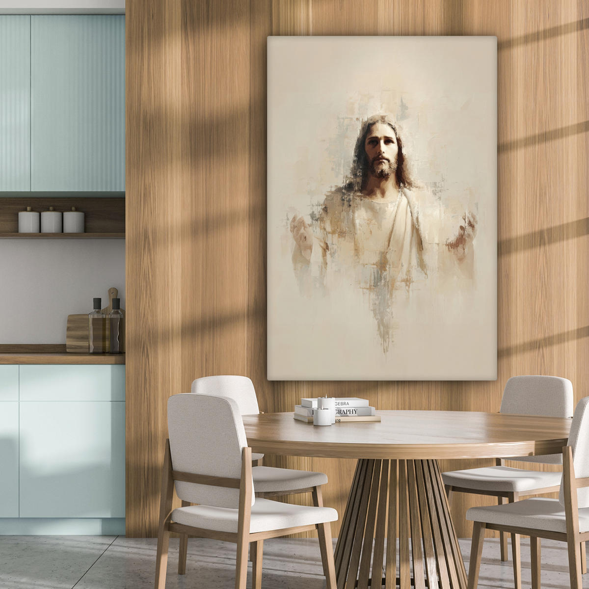 LEINWANDBILD Porträt - Abstrakt - Jesus - Beige Deko XXL 80x120 cm - Beige, Textil (80/120cm) - MuchoWow