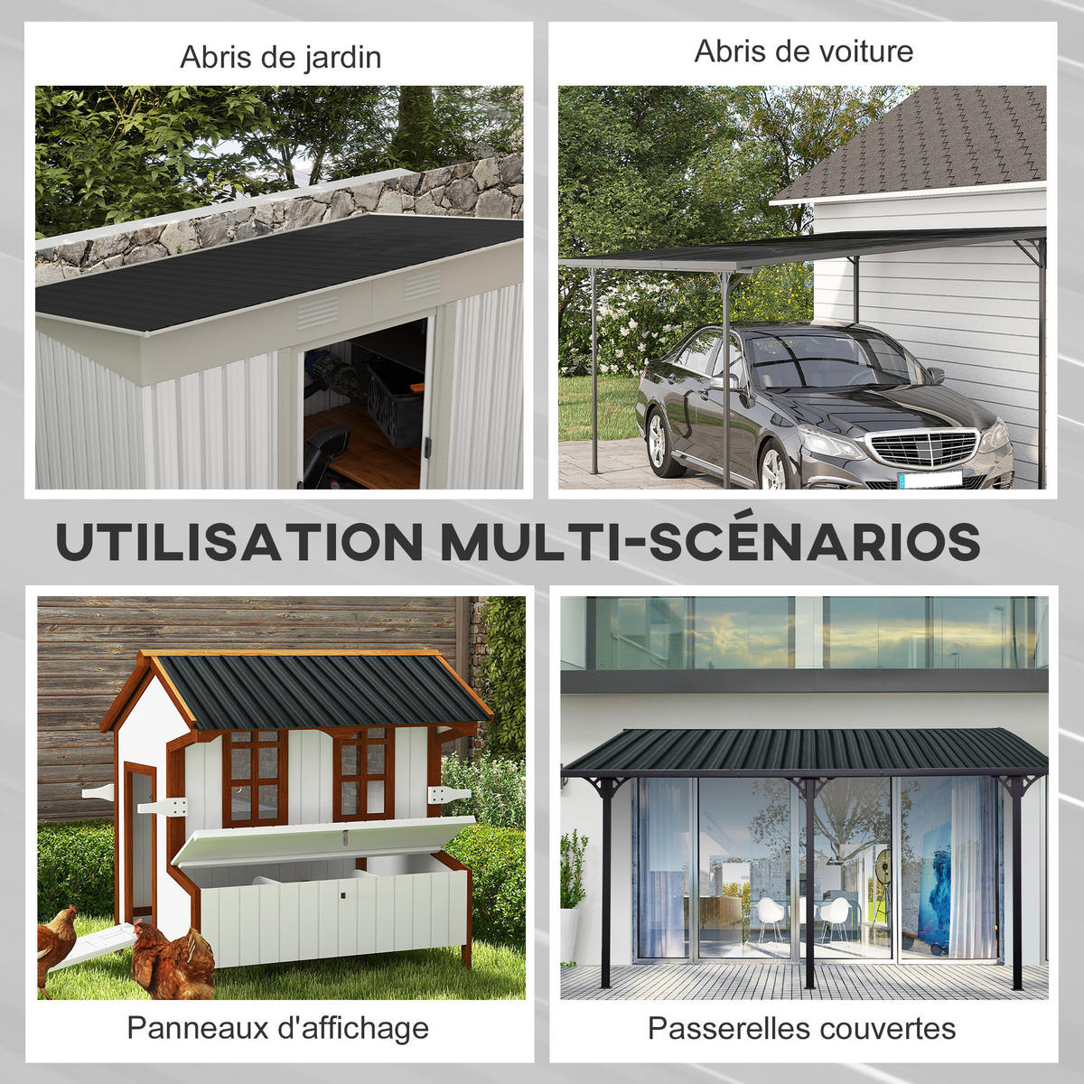 GERÄTEHAUS Anthrazit wasserdicht verzinkter Stahl 12er-Set 129/45/0,03 cm - Dunkelgrau, Metall (129/45cm) - PANGIVO
