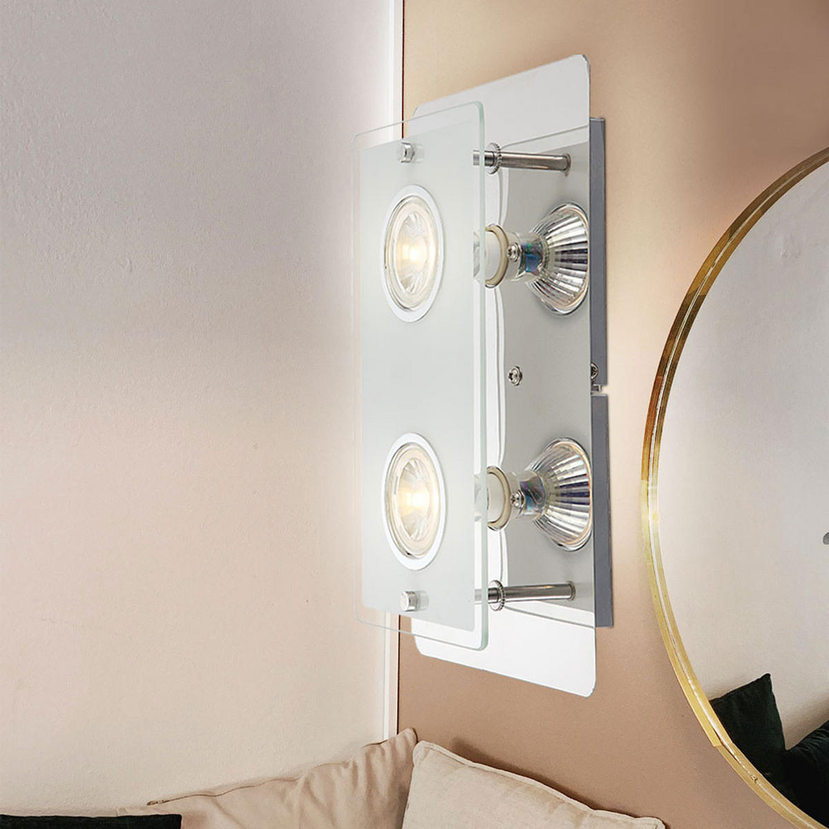 LED WANDLEUCHTE LION Glas Silber 2er Set - Silberfarben, Glas (7.4/16/7.4cm) - Globo Lighting