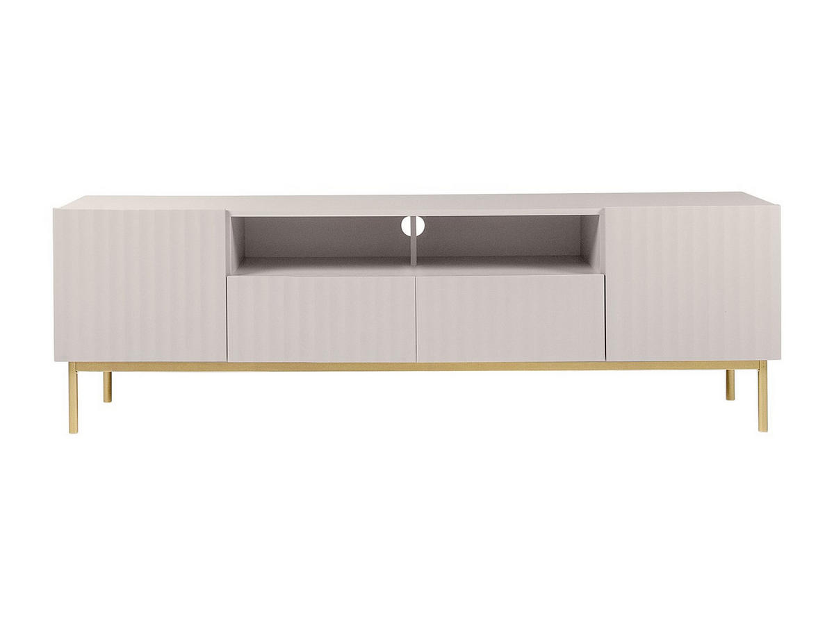TV-MÖBEL - 2 Türen, 2 Schubladen und 2 Ablagefächer - MDF und Stahl - Beige und Goldfarben - EVILANA - Beige, Holz (190/60.6/45cm) - Vente-Unique