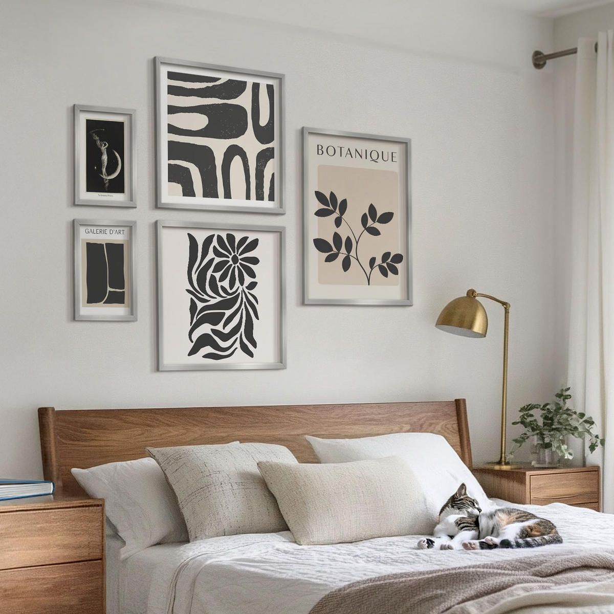 WANDBILDER 5er Set - 50x50 cm & 20x30 cm & 40x60 cm Silberner Rahmen - Abstrakte Pflanzenmuster - Silberfarben, Kunststoff (40/60cm) - ArtPrintCave