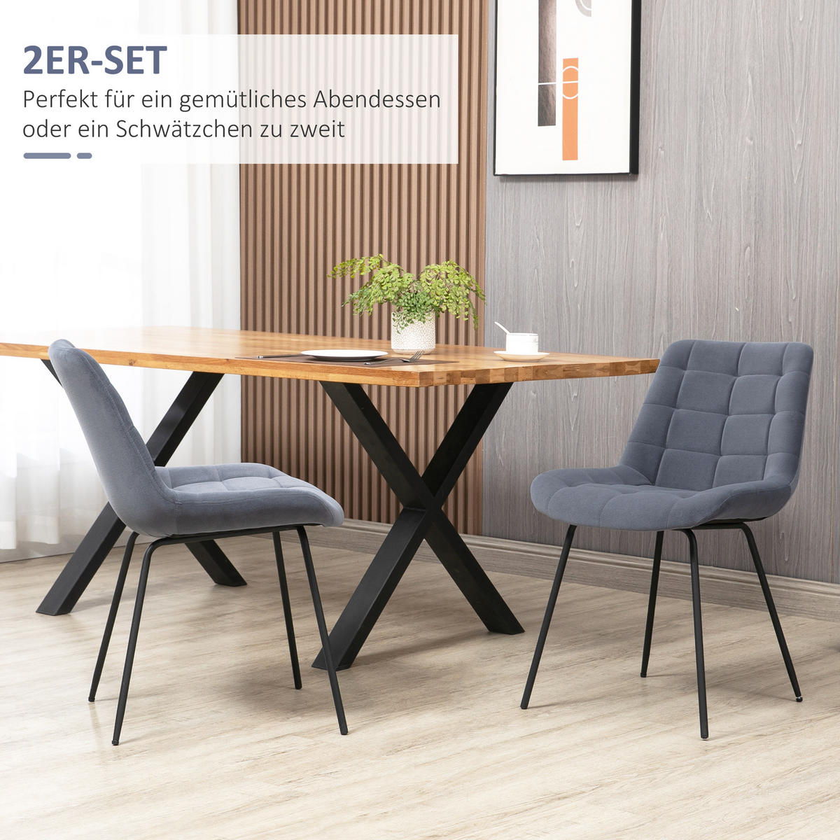 2ER Set Esszimmerstuhl Küchenstuhl Polsterstuhl mit Rückenlehne, Samt, Grau - Dunkelgrau, Kunststoff (61/79/50cm) - HOMCOM