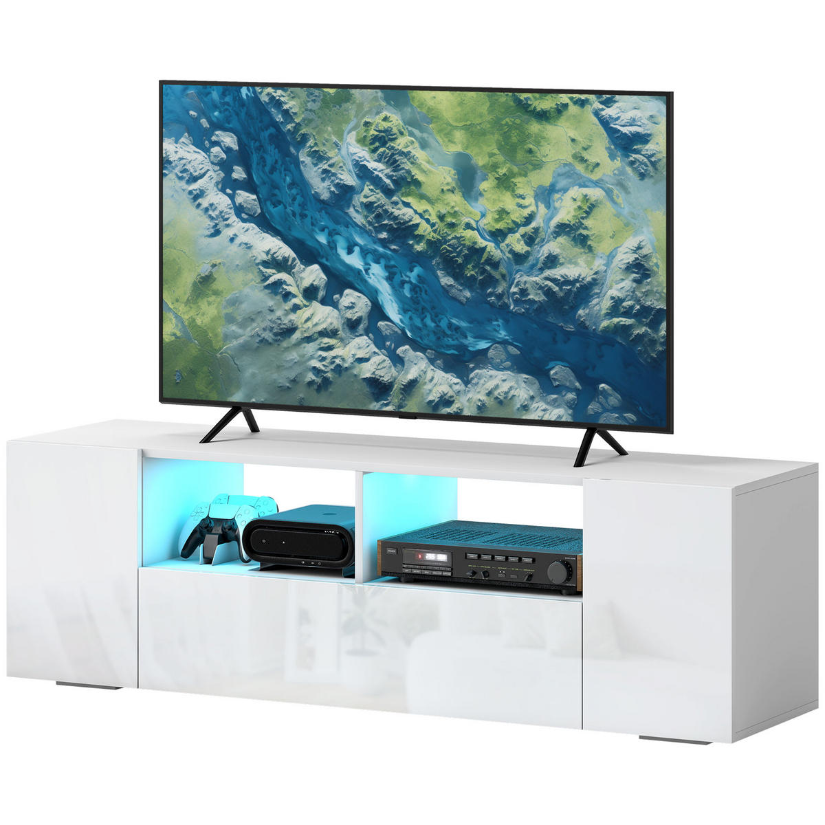 TV-LOWBOARD Weiß 137/35/42 cm, LED-Beleuchtung, Hochglanz-Front - Weiß, Holzwerkstoff (137/42/35cm) - PANGIVO