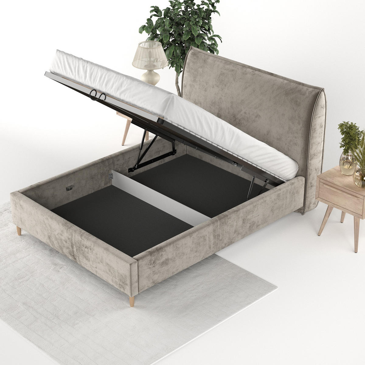 POLSTERBETT Mira 120/200 cm Beige im Lotta Stoff - Beige/Naturfarben, Holz/Holzwerkstoff (120/200cm) - AltaBeds