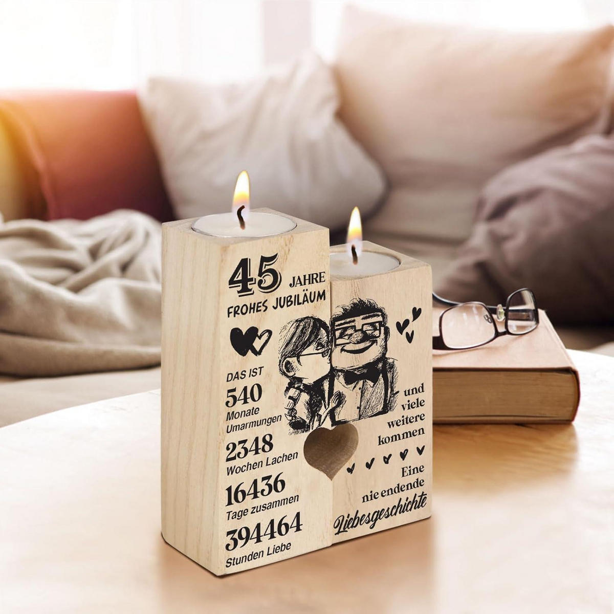 KERZENSTÄNDER Holz 45. Hochzeitstag Geschenk - Braun, Holz (4.5/12/9cm)