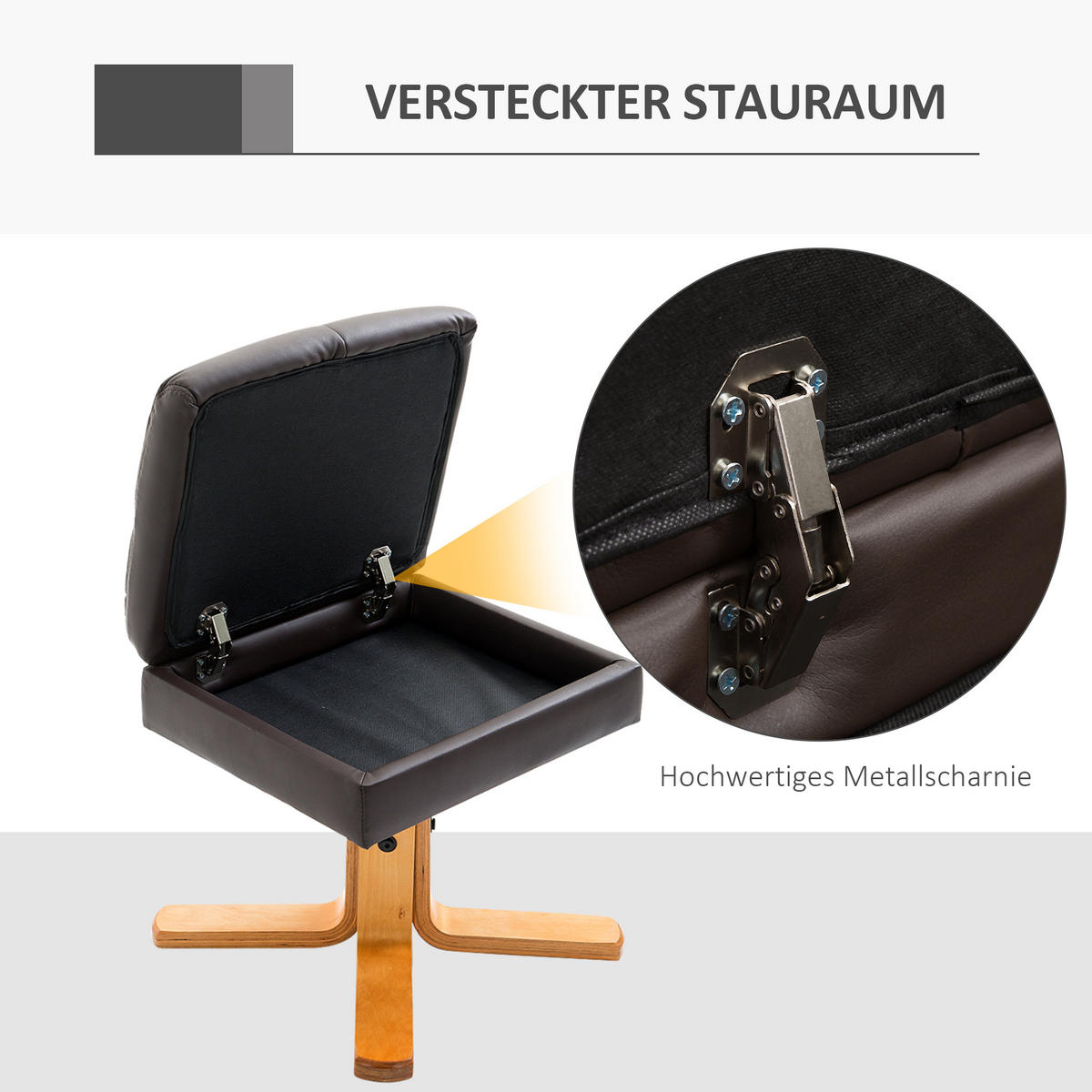 RELAXSESSEL mit Hocker Fernsehsessel 360° drehbar Liegefunktion Holz Braun - Braun, Holz (86/99/80cm) - HOMCOM