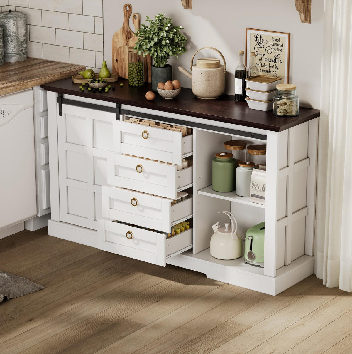 SIDEBOARD 150/40/85 cm Weiß aus MDF mit Schiebetüren - Weiß, Holzwerkstoff (150/85/40cm) - OKWISH