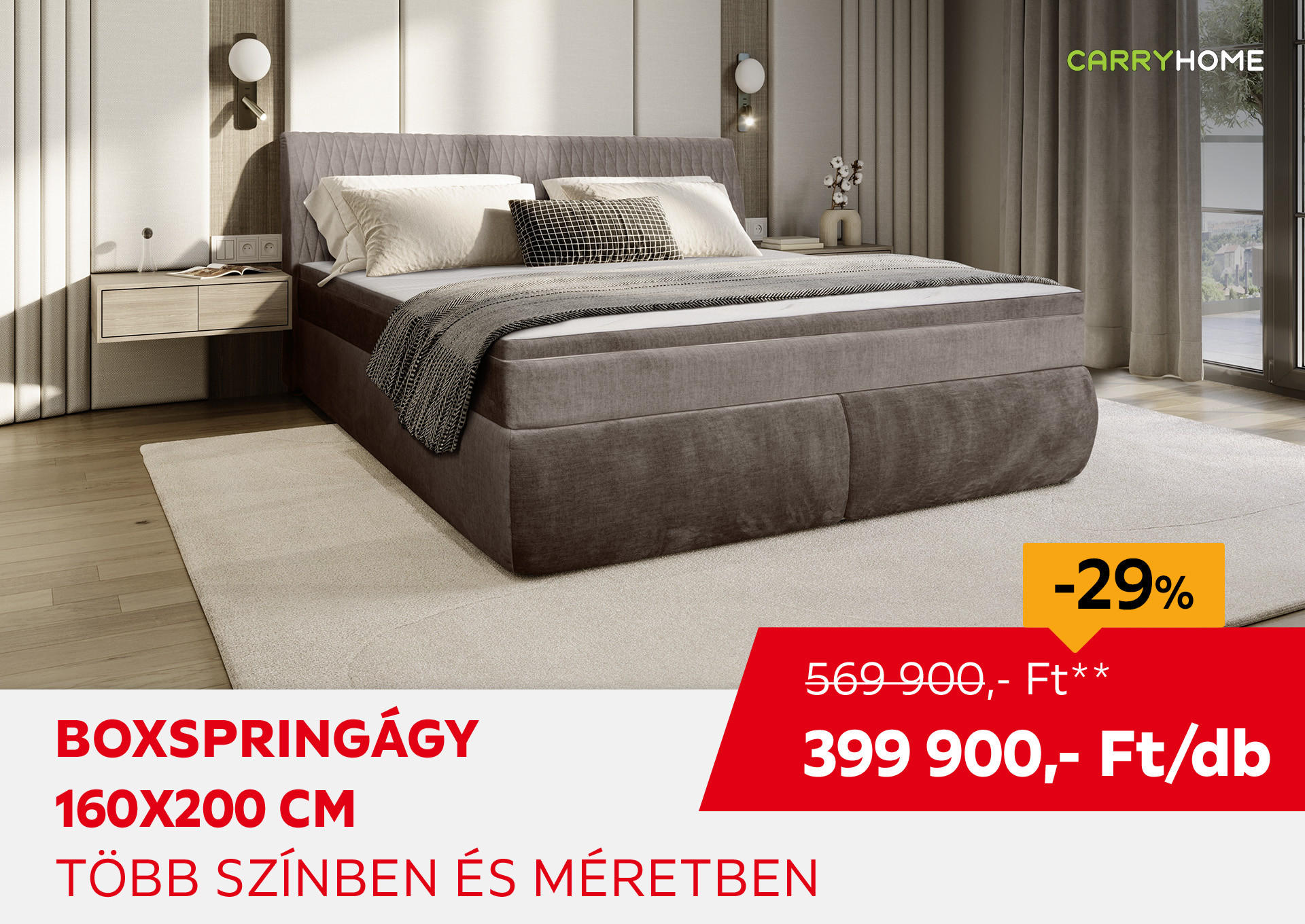 BOXSPRINGÁGY /DB 160x200 cm Kiemelt termék 569900 Ft.- helyett 399900 Ft.-