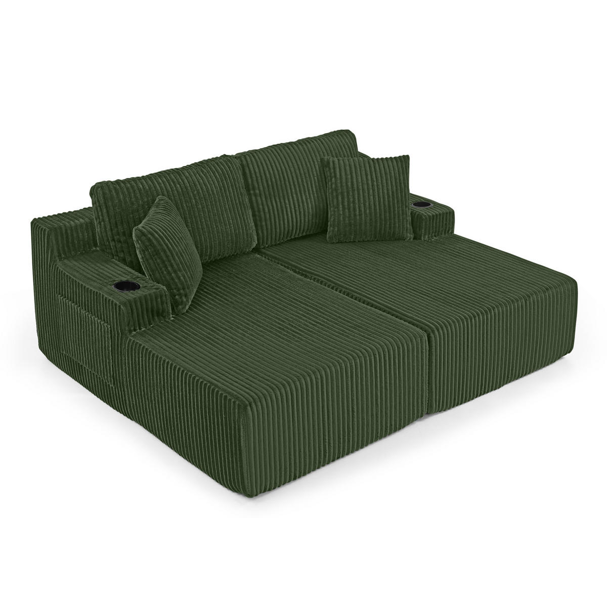 SCHLAFSOFA aus Kordstoff und Schaumstoff Grün mit Getränkehalter, Seitentasche und abnehmbaren Kissen - Grün, Kunststoff (186/78/154cm) - Modfu