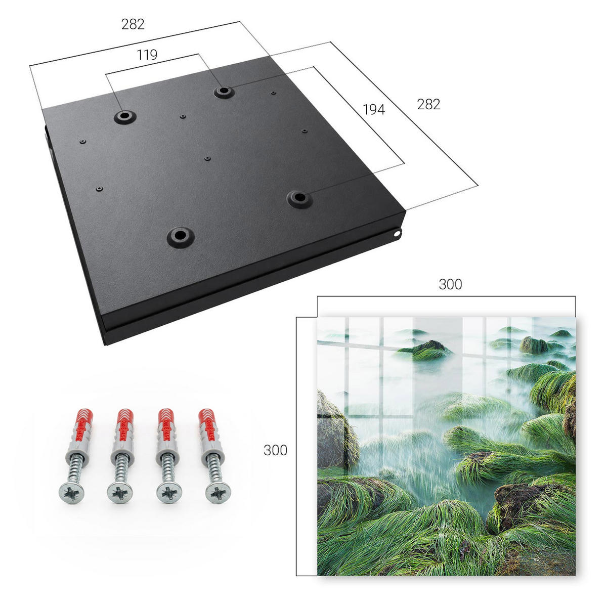 SCHLÜSSELBOX Schwarz 30x30 cm- Türöffnung nach rechts - Grüne Wellen - Grün, Metall (30/30/5cm) - TULUP