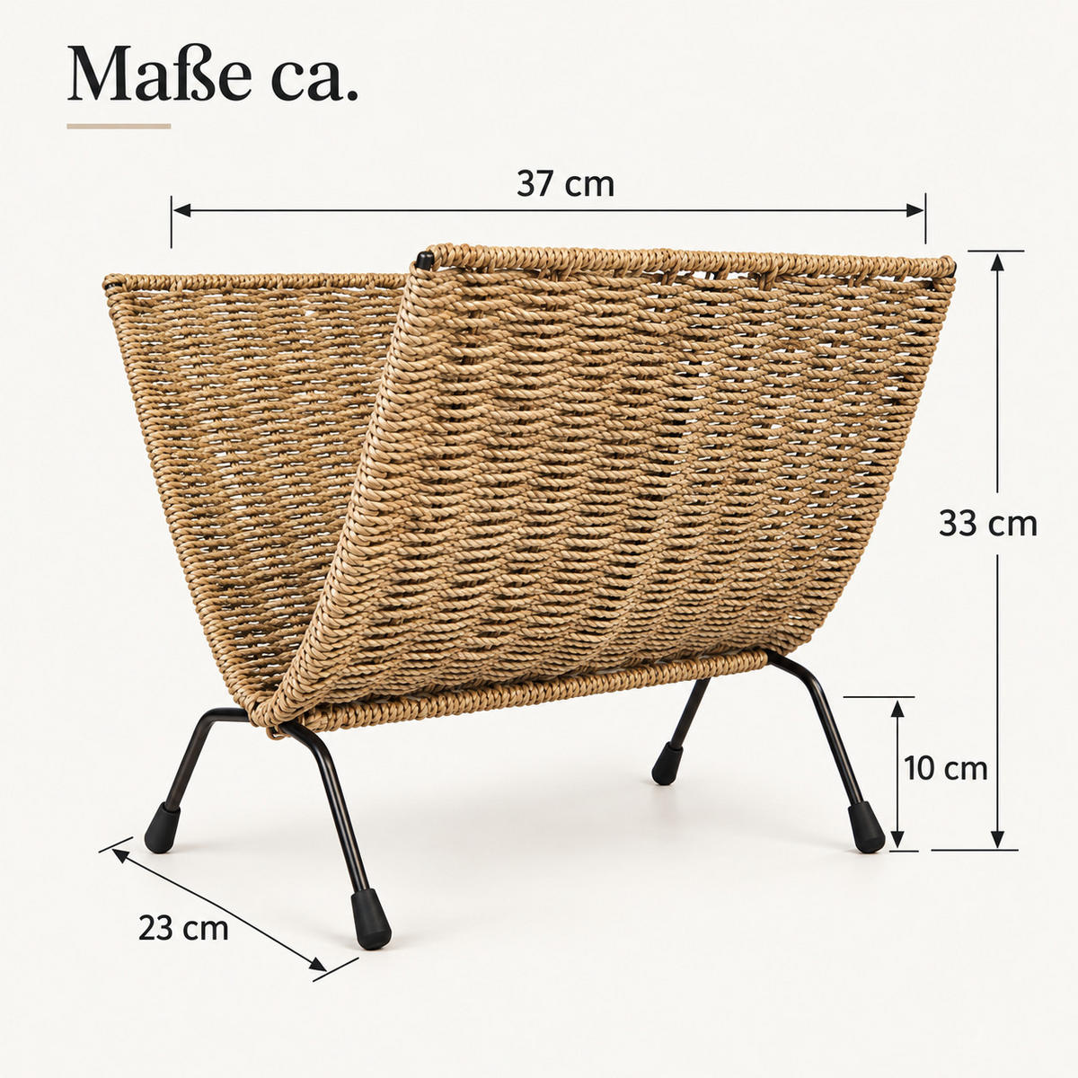 ZEITUNGSSTÄNDER Seegras, Metall schwarz - Braun, Naturmaterialien (37/33/22cm) - Homestyle4u