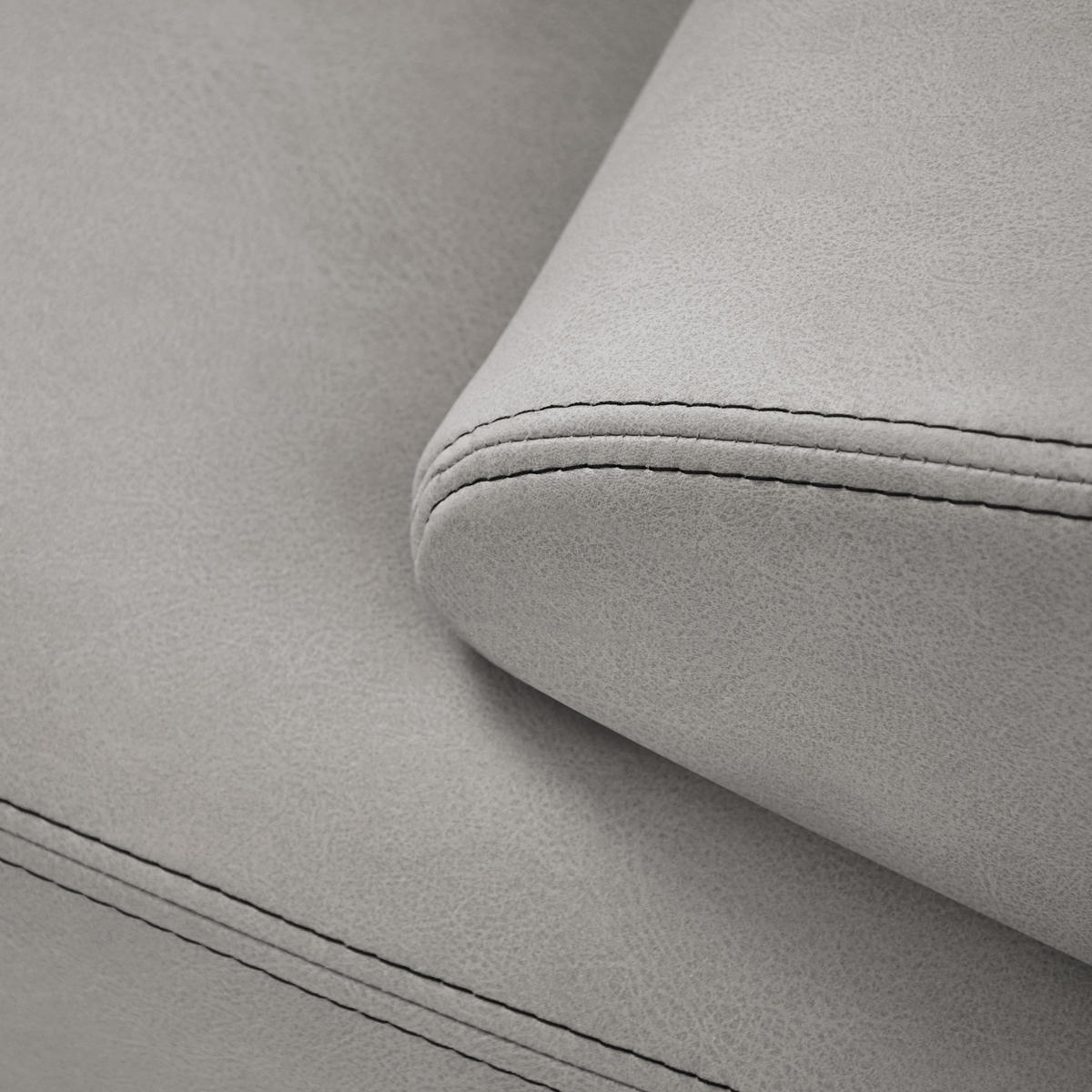 SITZGARNITUR Omega, zwei Sofas und Sessel, aus Kunstleder, Hellgrau - Hellgrau/Schwarz, Leder (225/88/98cm) - Beautysofa