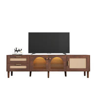 TV-SCHRANK aus Spanplatte 180x40x50 cm Braun mit LED-Beleuchtung, Rattanfronten und Glastüren - Braun, Holzwerkstoff (180/50/40cm) - Modfu