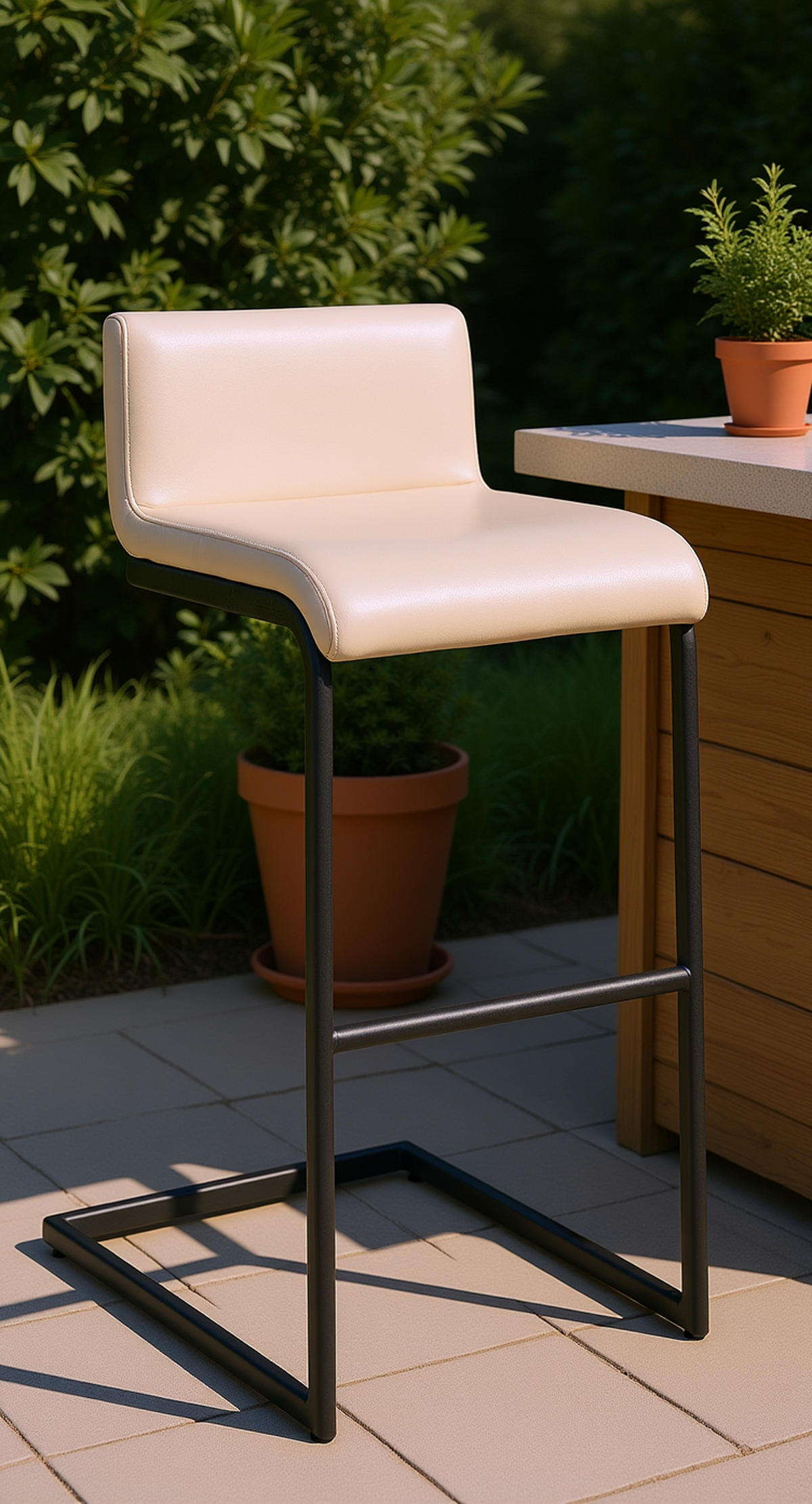 BARHOCKER New Orleans Kunstleder B creme - Schwarz/Naturfarben, Kunststoff/Metall (40/96/50cm) - TPFLiving