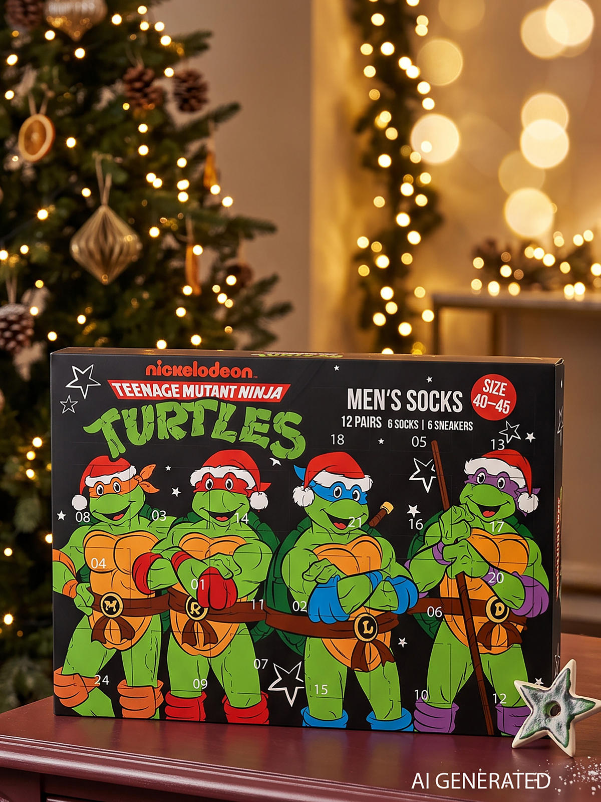 ADVENTSKALENDER Teenage Mutant Ninja Turtles mit 12 Paar Socken Größe 40-45 - Multicolor, Textil (37/5/26.5cm) - United Labels