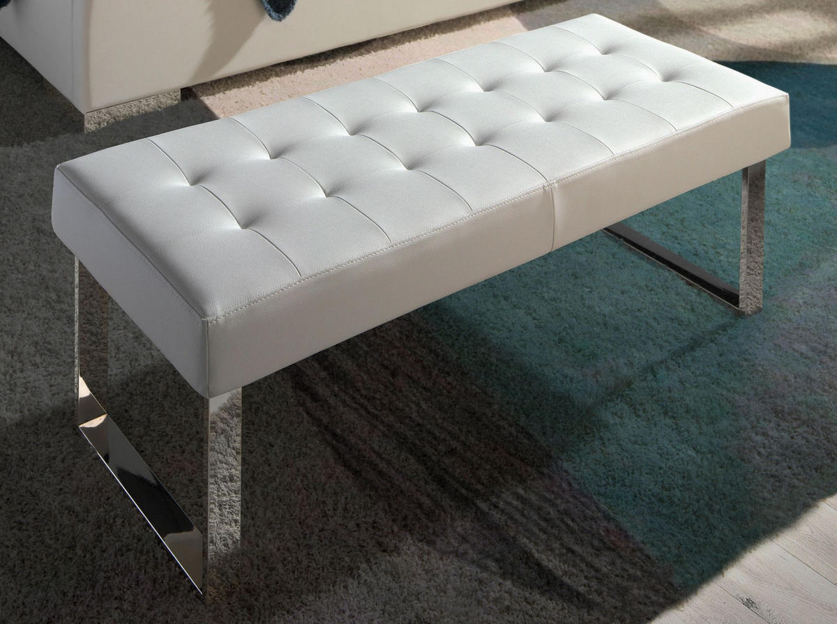 HOCKERBANK Weiße Öko-Lederbank 120/45/42 cm - Edelstahlfarben/Weiß, Leder (120/42/45cm) - ANGEL CERDA
