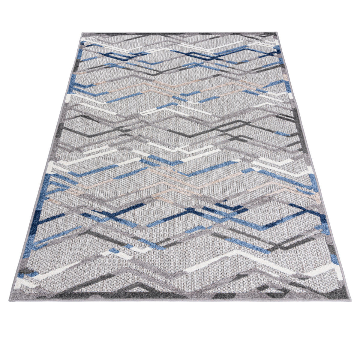 TEPPICH In-Outdoor Blau Abstract, Streifen - Kurzflor Rechteckig Grau - 160 x 230 cm - Blau, Textil (160/230cm) - Mazovia