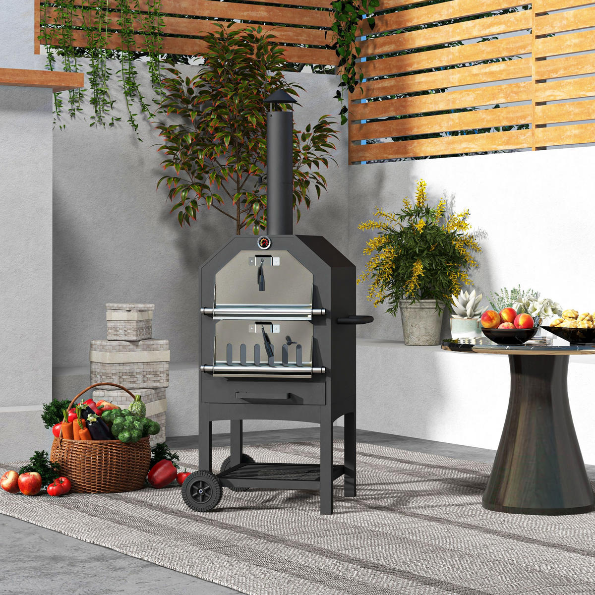 PIZZAOFEN, Stahl, Schwarz - Schwarz, Metall (45/158/66cm) - Outsunny