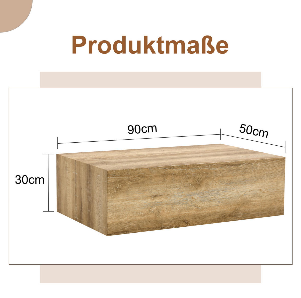 COUCHTISCH 90/50/30 cm ohne Montage mit Holzmaserung und rutschfesten Füßen, Holzfarben - Naturfarben, Holzwerkstoff (90/50/30cm) - Redom
