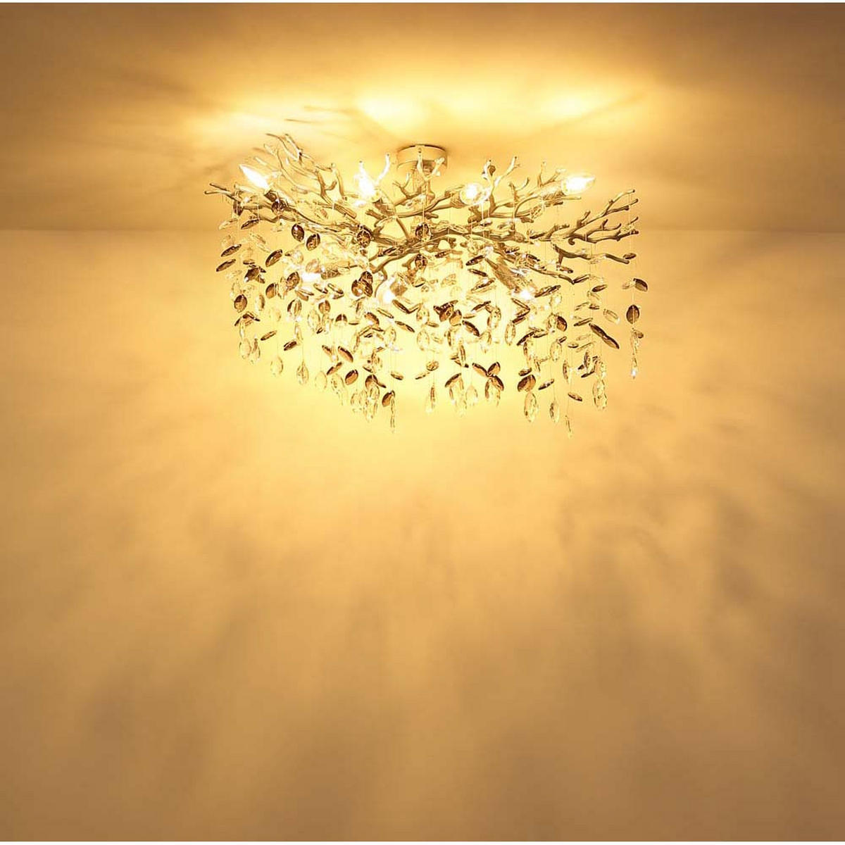 DECKENLEUCHTE Metall Silber, Glaskristalle Rauchfarben - Silberfarben, Glas (85/50/50cm) - Globo Lighting