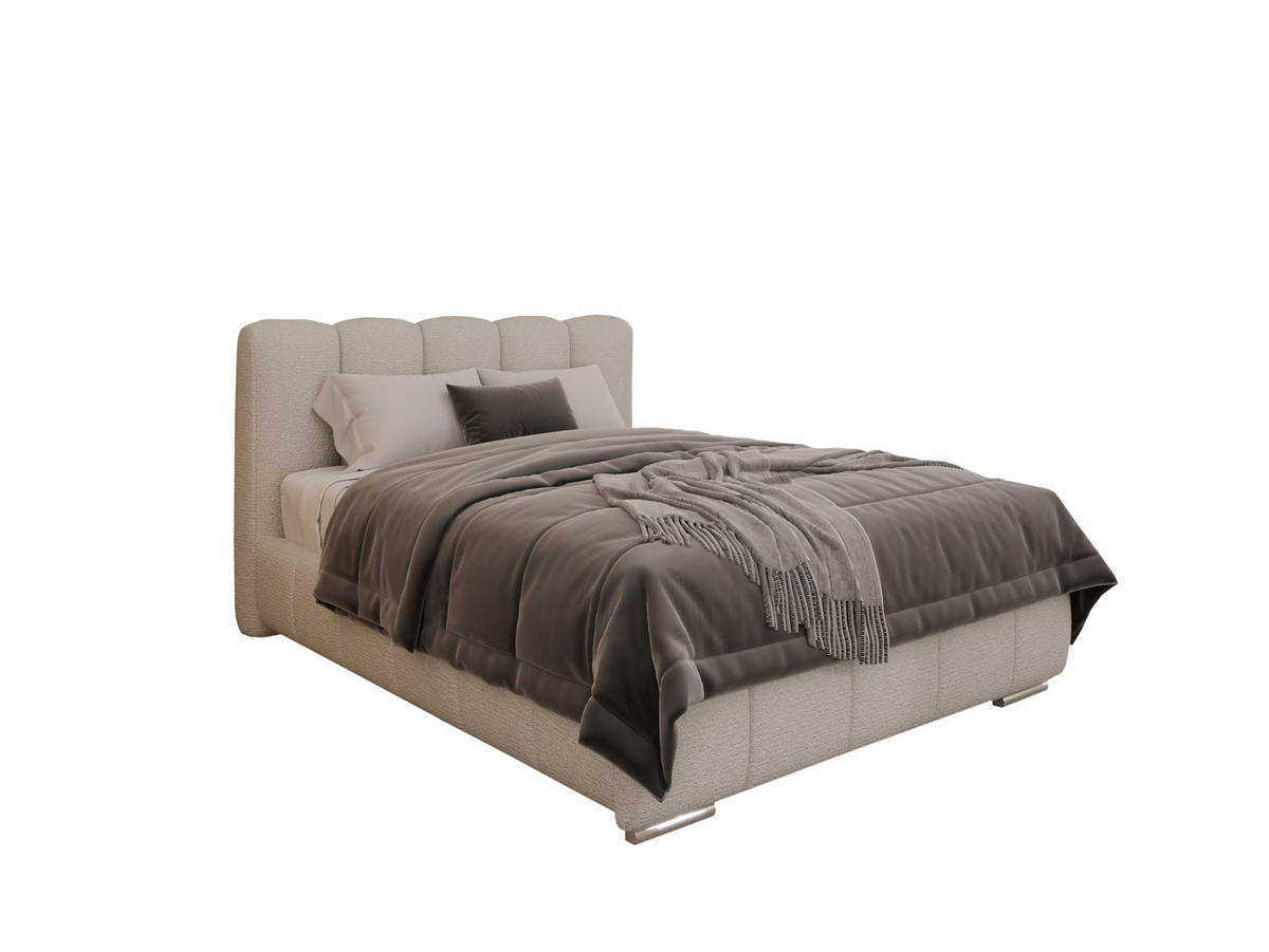 POLSTERBETT ZAIRA 140 x 200 cm mit Bettkasten und Lattenrost, 7-Zonen-Taschenfederkernmatratratze CIRA (24 cm) – Taupe - Cappuccino, Holz (100/206cm) - Panda Möbel