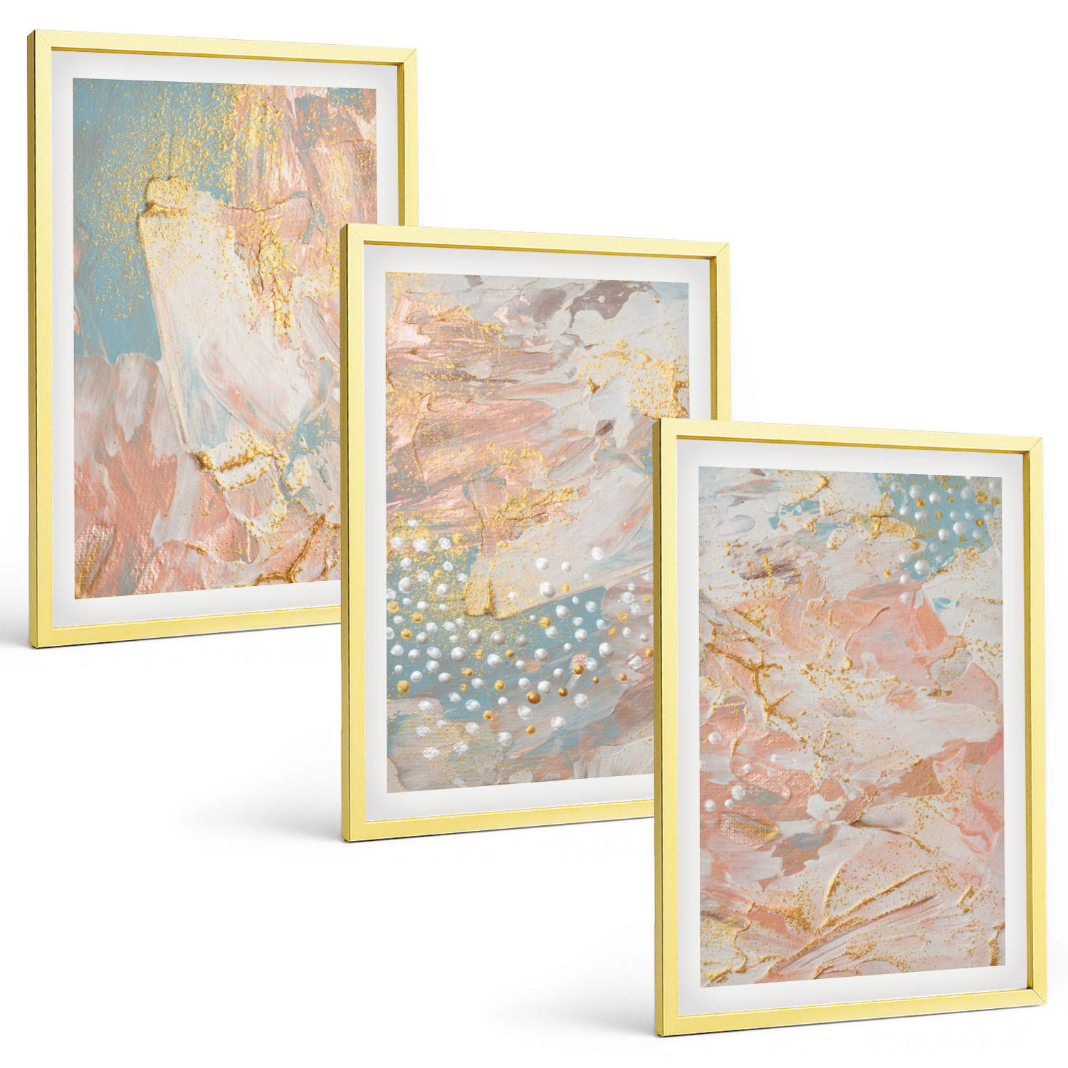 BILDER SET 3er Set - 40x60 cm Goldrahmen - Abstrakte Pastellmuster - Goldfarben, Kunststoff (40/60cm) - TULUP