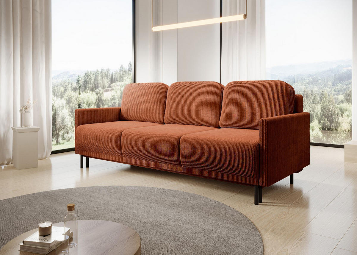 3-SITZER SOFA Hamiel Cord Kupferrot - Schwarz/Kupferfarben, Textil/Metall (212/87/97cm) - Selsey