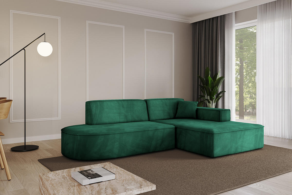 ECKSOFA Ottomane Rechts IREA-L1-v4 - 232x165x77 cm Grün - Smaragdgrün/Dunkelgrün, Holzwerkstoff/Textil (232/165cm) - ALTDECOR