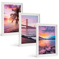 BILDER SET 3er Set - 40x60 cm Weißer Rahmen - Sonnenuntergangsbrücke Landschaft - Weiß, Kunststoff (40/60cm) - TULUP