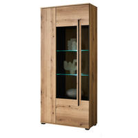 VITRINE Eiche Evoke, Vitrinenschrank 90 cm, Glas grau - Eichefarben/Schwarz, Glas/Holzwerkstoff (90/200/37cm) - Furn.Design
