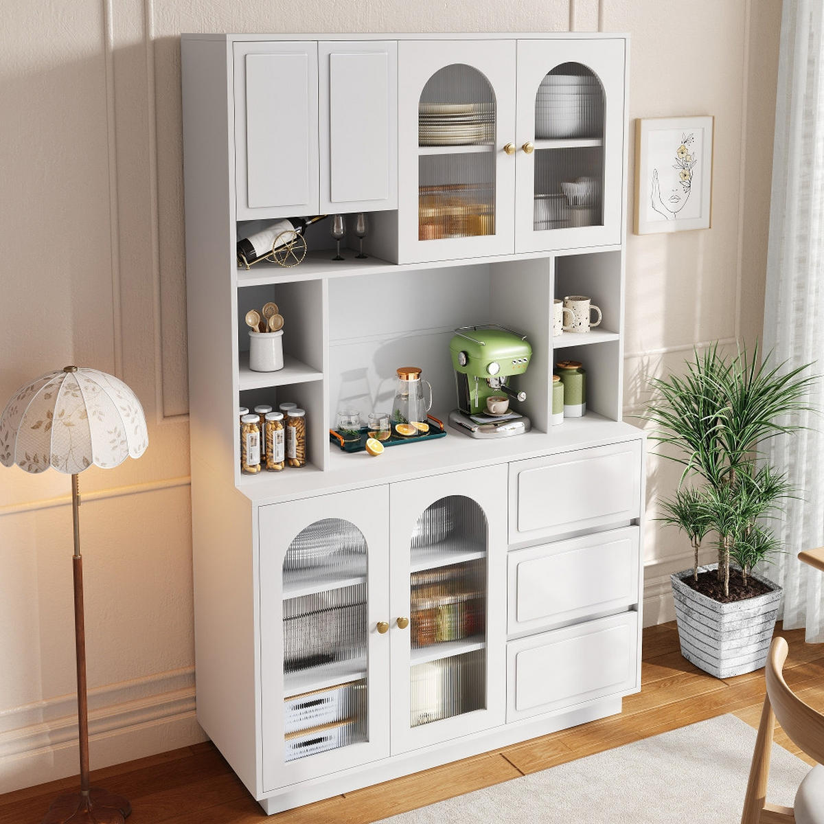 KÜCHENSCHRANK Sideboard, Acryltüren, APP-LED, MDF Weiß, Küche & Wohnzimmer, 106/175/30 cm - Weiß, Kunststoff (30/175/106cm) - Rolipo