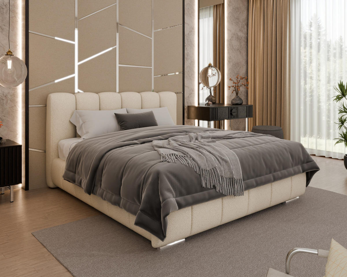 POLSTERBETT Zaira 160x200cm – Elegantes Polsterbett für modernen Wohnstil , ohne matratze, beige - Beige, Holz (140/200cm) - Homesy